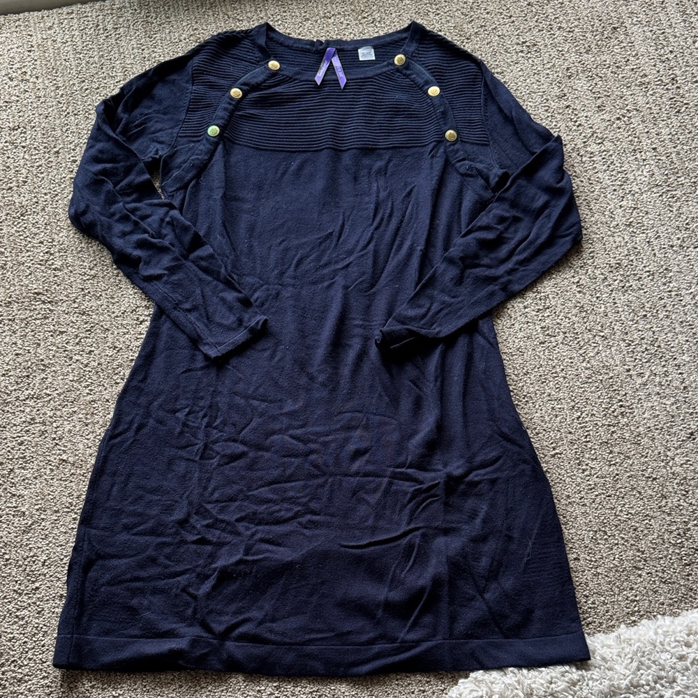 Seraphine Maternity Navy Long Sleeve Dress with Button Accents snap neck